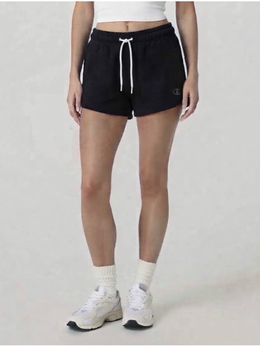 Champion Women's Soft Touch Shorts S Black Dolphin Hem Drawstring Lounge